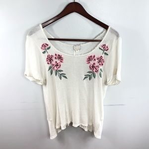 Anthropologie Postmark White Floral Embroider Top